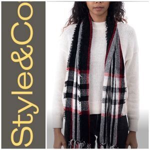 STYLE & CO. - NWT Macy's Soft Chenille Plaid Scarf w/Fringe - 64" x 13"
